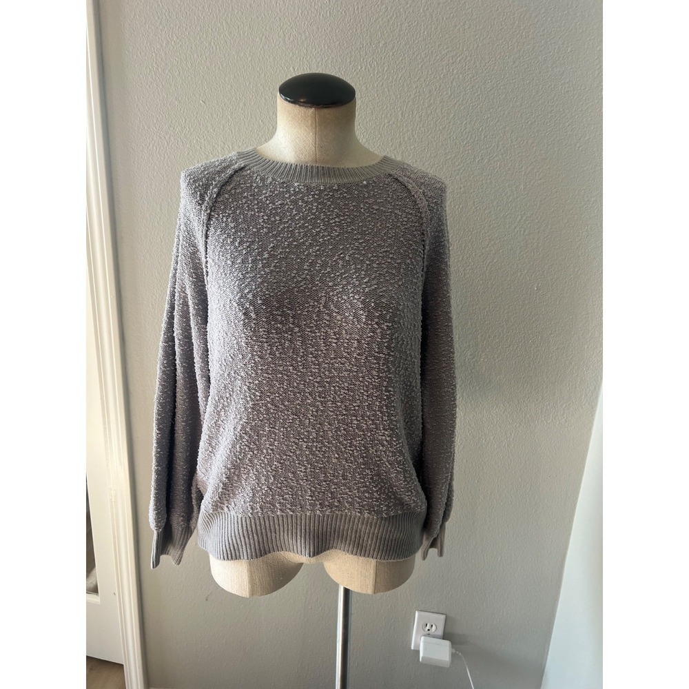 Knox Rose Women XS Gray Textured Knit Pullover Sweater Crew Neck Long Sleeve